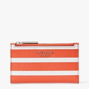 Kate Spade Spencer Small Slim Bifold Wallet in Striped Tamarillo